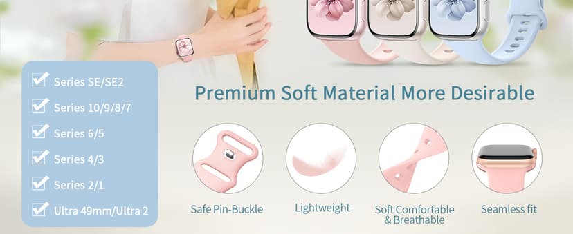 Sport Silicone Band Compatible with Apple Watch Bands 40mm 38mm 41mm 44mm 45mm 42mm 49mm Women Men,Soft Wristband Waterproof Replacement Sport Strap for iWatch Bands Series 9 8 7 6 5 4 3 2 1 SE Ultra