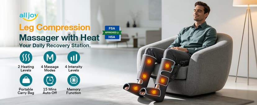 Leg Massager with Heat and Compression Helpful for Vericose Veins, Fatigue, Cramps, Swelling, Edema ALLJOY Leg Massager for Circulation and Pain Relief FSA,Gifts for Men Women B0DH1GWKJ6