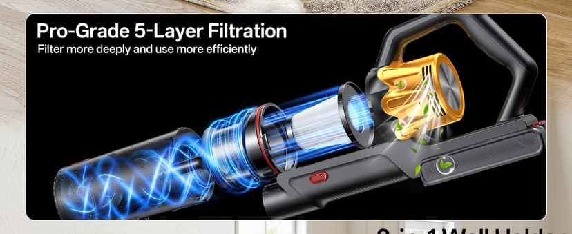 Cordless Vacuum Cleaner, 650W 55KPa 60Mins Vacuum Cleaners for Home, 8-in-1 Stick Vacuum with Charging Dock Station, Powerful Suction, Rechargeable, Versatile for Carpet, Hard Floor, Pet Hair