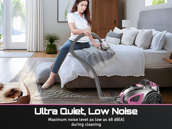 PKUYIE Canister Vacuum Cleaner, 40Kpa 1600W Cyclon Power, Dust Full Indicator, Double HEPA Filters, 3.7Qt Large Capacity, Lightweight Vac for Hard Floors, Carpets, Pet Hair, Pink