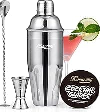 KITESSENSU Cocktail Shaker Set Bartender Kit with Stand | Bar Set Drink Mixer Set with All Essential Accessory Tools: Martini Shaker, Jigger, Strainer, Mixer Spoon, Muddler, Liquor Pourers |Silver B08BYJ8KSR