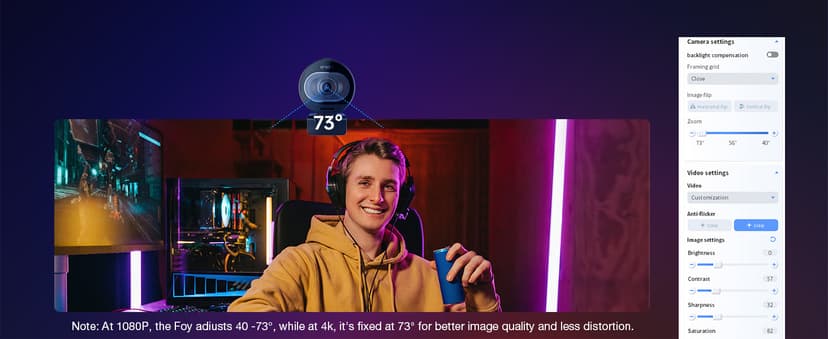 EMEET S600 4K Webcam for Streaming - Sony 1/2.55'' Sensor, PDAF Autofocus, 1080P@60FPS, 2 Noise Reduction Mics, Built-in Privacy Cover, 73° FOV, Streaming Camera for Live Commerce/Gaming/Beauty