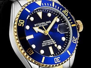 Stuhrling Original Men's Dive Watch, Swiss Movement, Stainless Steel, Blue Dial, Stainless Steel Bracelet, 100M Water Resistant