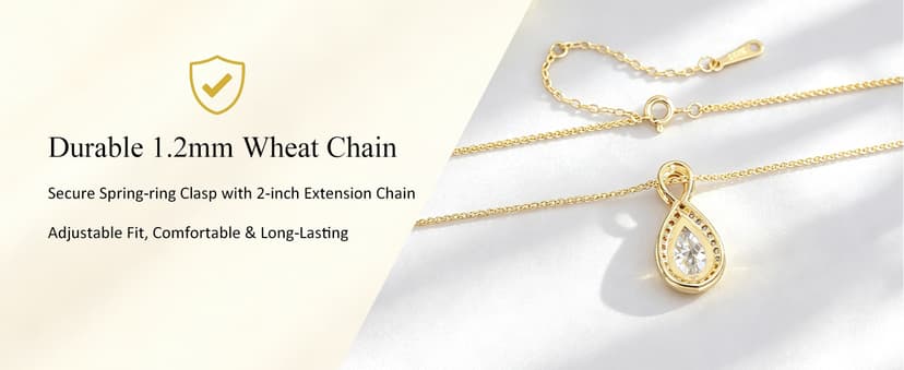 D-VVS1|18K Gold Plated S925 Sterling Silver Women's Jewelry Gift for Women Christmas Mothers Valentines Day, w/LED Gift Box 2CT Moissanite Necklaces for Women Anniversary Birthday Gift for Wife Her B0H94B9M51