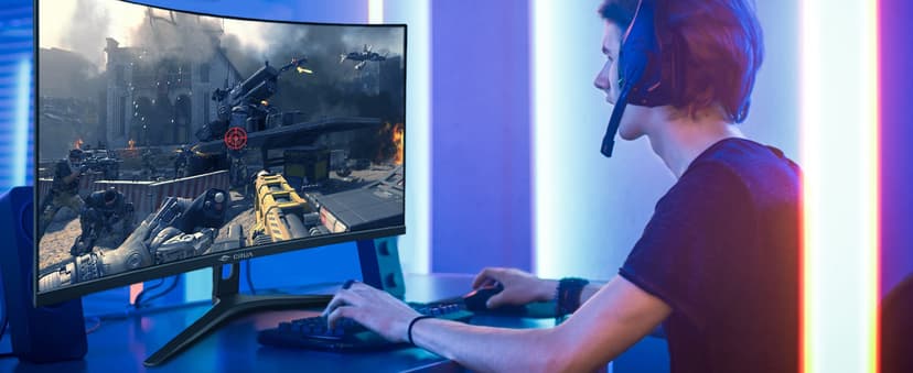 CRUA 27" Curved Gaming Monitor, FHD 1920x1080P, 144Hz/180Hz Computer Monitor, 1800R VA Screen, 120% sRGB, AMD FreeSync, HDMI & DP, Wall Mount Install- Black