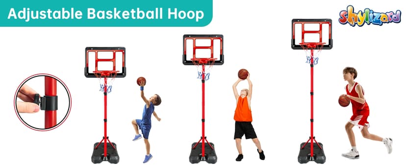 Boys Toy Gifts for 3 4 5 6 7 8 Years Old, Kids Basketball Hoop Adjustable Height 3.5FT-6.2FT, Mini Basketball Hoop for Kid Boys, Basketball Goal Toys Outdoor Indoor Game Gifts for Boys, Red