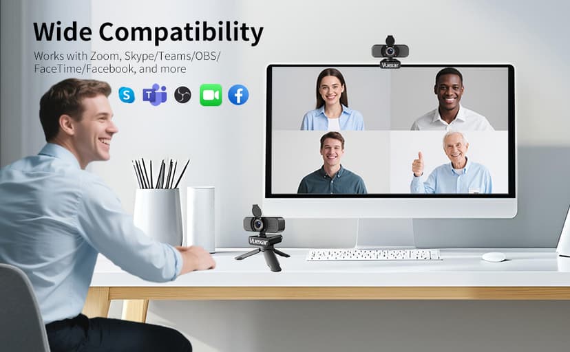 Vuexar Full HD 1080P Webcam with Microphone, Noise-Canceling, Privacy Cover, Wide-Angle Lens, Auto Light Correction, Plug & Play USB Web Camera for Laptop, Desktop, PC, Mac, Zoom, Skype – Pro Series
