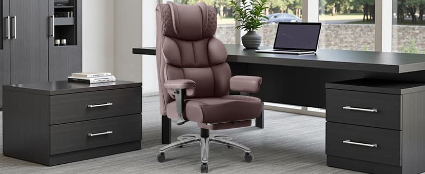 BestGlory Office Desk Chair, Big and Tall Leather Gaming Chair with Footrest, Wide Ergonomic Comfy Executive High-Back Reclining Computer Chairs, Swivel Rolling Wheels and Padded Lumbar Support, Black