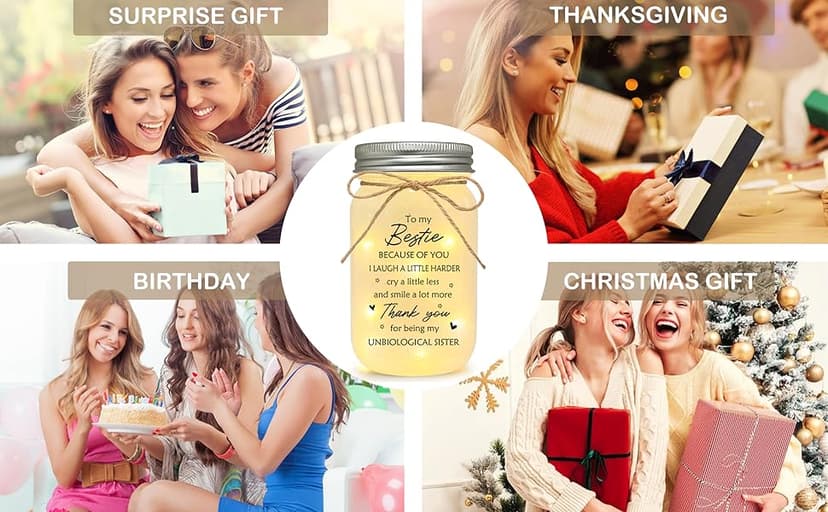 Best Friend Birthday Gifts for Women, Mason Jar Night Lights - Christmas Mother's Day Birthday Gifts for Women Friendship