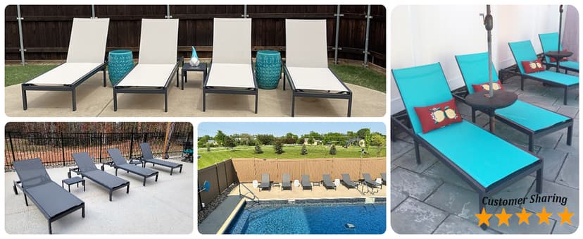 PURPLE LEAF Outdoor Chaise Lounge Chairs Set Recliner Adjustable Chair with Wheels and Table for Poolside Beach Patio Aluminum Reclining Sunbathing Lounger, Grey