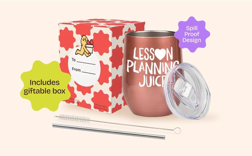 KLUBI Teacher Birthday Gifts for Women - Lesson Planning Juice Wine Tumbler 12oz with Lid and Straw - College Graduation Gifts for Teachers, Student Teacher Congratulations, Cute New Teacher's Gift