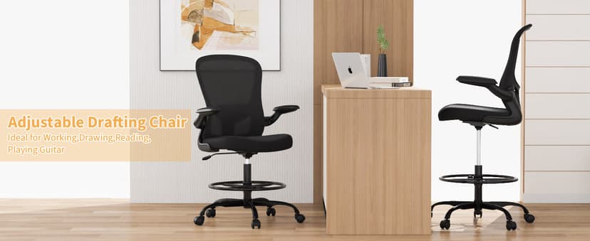 Drafting Chair, Tall Office Chair with Flip-up Armrests Executive Ergonomic Computer Standing Desk Chair, Office Drafting Chair with Lumbar Support and Adjustable Footrest Ring