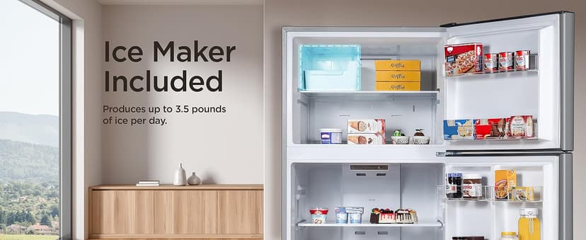 BLACK+DECKER 18.1 Cu. Ft. Top Mount Refrigerator with Ice Maker, 2-Door Refrigerator with Top Freezer, Freezer with Icemaker and Adjustable Temperature Control, ENERGY STAR, BR1810HIMS, Stainless Look