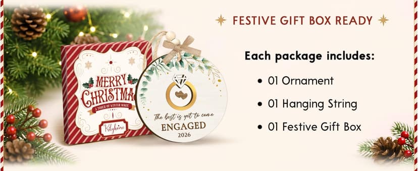 Bride to Be and Fiance Gifts, Newly Proposal Decor, She Said Yes Bridal Shower Couples Presents, 2-layer Wooden Ornaments Engaged Ornament 2026, First Christmas Engagement Ring Keepsake Gift B0H86HP1VB