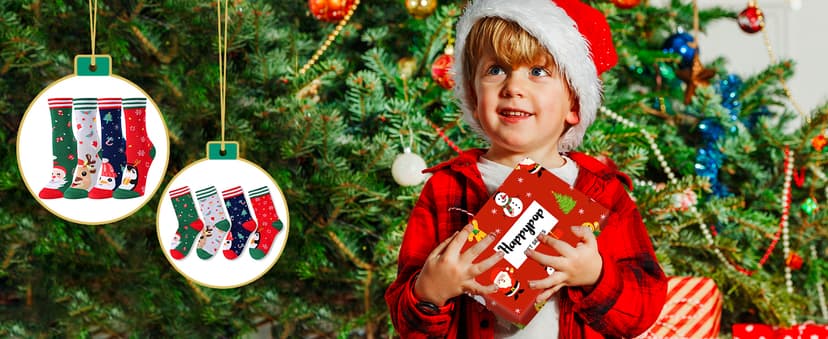 HAPPYPOP Christmas Socks for Kids Adult - Xmas Socks Stocking Stuffers for Boys Girls
