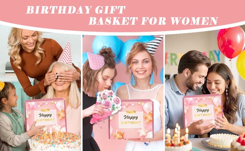 Birthday Gifts for Women, Happy Birthday Gifts Basket for Women Self Care Gift Get Well Soon Gifts, Rose Relaxing Spa Gift Basket with Beach Towel, Woman Birthday Gift for Sister Coworker Her Bestie