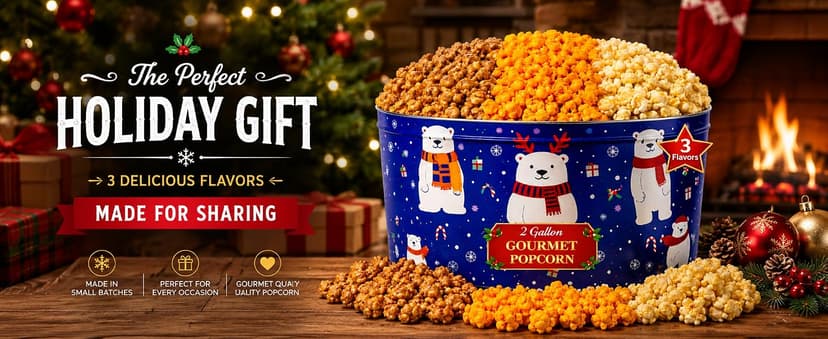 2 Gallon, 3 Flavors Uncle Myron's Christmas Popcorn Tin, 3 Flavors, Holiday Food Gift Basket B0FMZDY4VP