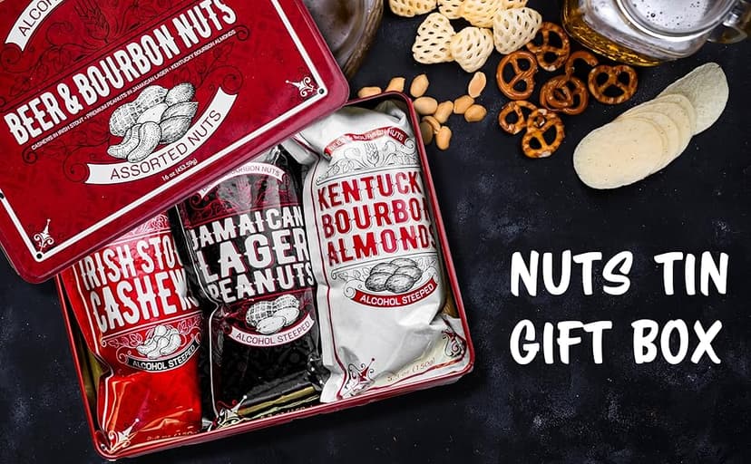 Nuts Gift Basket for Men - Cashews, Almonds, Peanuts in Unique Tin Gift Box – Birthday Gift for Men, Food Gift Basket for Men, Dad, Care Package, Assorted Nuts, Healthy Snack Gift Basket