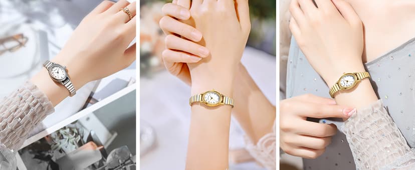 BOFAN Small Gold Watches for Women Easy Read Ladies Quartz Wrist Watch with Stainless Steel Expansion Band,Waterproof.