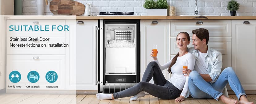 Commercial Ice Maker Machine 85Lbs/Day, 24Lbs Storage, Built-in Undercounter Ice Maker with Auto-Cleaning & Timer, Freestanding Stainless Steel Ice Machine, Ideal for Home Office Restaurant Bar
