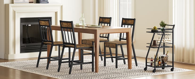 YATINEY Dining Chairs Set of 4, Industrial Kitchen Chairs with Metal Frame, Slanted Back, Wooden Dining Chair Set, for Kitchen, Living Room, Rustic Brown and Black CY03L4BR
