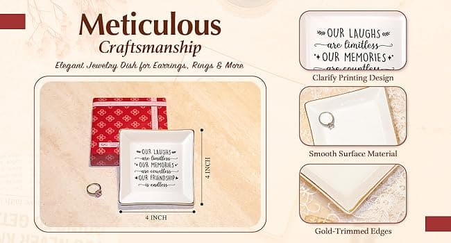 PUDDING CABIN Best Friend Birthday Gifts for Women Friendship is Endless Jewelry Dish for Women Rings Earrings, Unique Gifts for Woman Female Friend Birthday Christmas Mothers Day Gift
