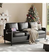 STHOUYN 72" W Faux Leather Black Sofa 3 Seat Couch, Modern Comfy Couch with 2 USB, Small Couches for Living Room Apartment Bedroom Small Spaces, Office(Black (Sofa))