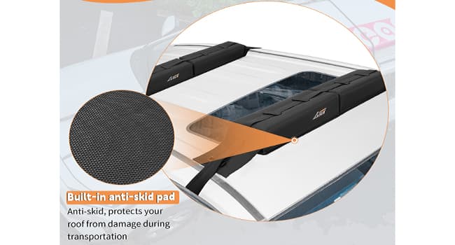 Universal Soft Roof Rack Pads for Kayak SUP Surfboard Snowboard Canoe, Heavy Duty Car Roof Rack System with 2 Tie Down Straps, 4 Quick Loop Straps, 2 Hood Loops, Tie Down Ropes and Storage Bag
