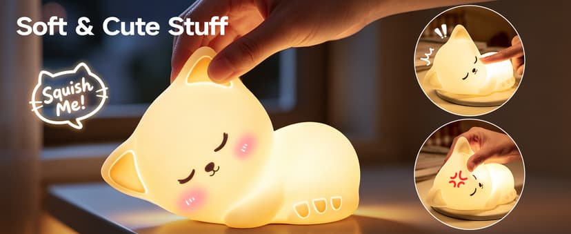 5-Level Dimmable Tap Night Light with Rechargeable Battery. Cute Stuff,Cat Room Decor & Gifts for Women,Adults, Teens & Kids. Mubarek Sleepy Cute Cat Gifts - 16-Color Silicone Night Light with Remote B0D8QGT88D