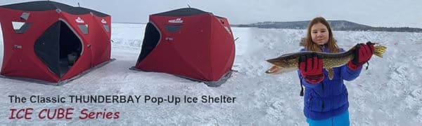 THUNDERBAY Ice Cube 2-4 Man Portable Ice Shelter, 24/34 Square Feet of Fishable Area, Portable 2-3 Person Ice Shanty
