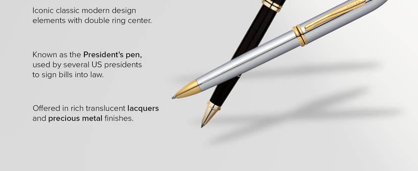 Cross Townsend Refillable Rollerball Pen Presented in a Luxury Gift Box - Medium Point, Black Ink, Black & Gold