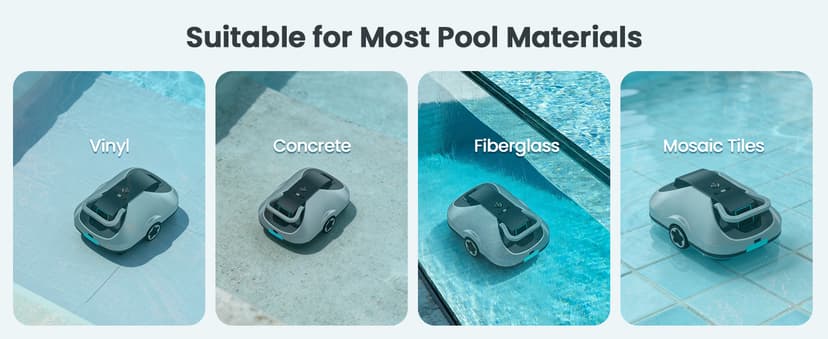 C1 Robotic Pool Cleaner, 200-Min Cordless Pool Vacuum for Above Ground & Inground Pools up to 2500 Sq.ft, Automatic Pool Vacuum Robot for Leaves & Dirt, Powerful Suction Self-Parking-Teal