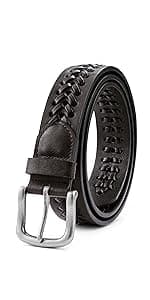 MILORDE Men's Leather Dress Belt 2Pack, Handmade, Genuine Leather, Fashion & Classic Designs for Work Business and Casual