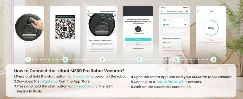 Lefant LiDAR Robot Vacuum and Mop, 450ml Visible Dustbin, Upgraded 190° PSD Obstacle Avoidance, Customized Cleaning, Multi-Floor Mapping, 150 Mins Runtime, 2.4G/5G WiFi, Pet Hair & Carpets, M330 Pro