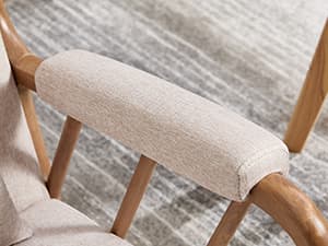 IOMOR Mid Century Modern Accent Chair with Solid Wood Frame Linen Fabric, Upholstered Living Room Chairs with Lumbar Cushion Padded Arms, Reading Armchair for Bedroom (1, Warm Beige)