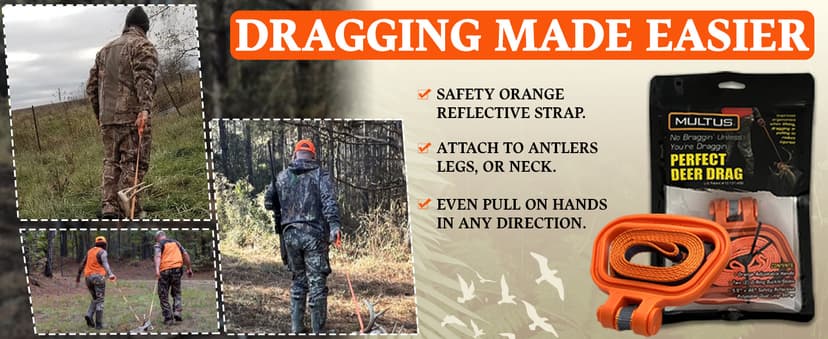 MULTUS Deer Drag Rope & Strap - Heavy Duty Deer Puller for Hunting - Unique Gifts for Hunters, Dad, Men Who Have Everything - Hunting Essentials & Accessories
