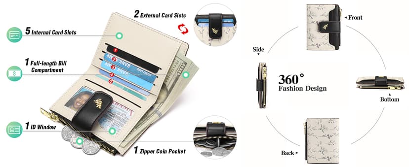 GAEKEAO Small Wallets for Women RFID Blocking Leather Bifold Zipper Pocket Wallet Credit Card Holder with ID Window