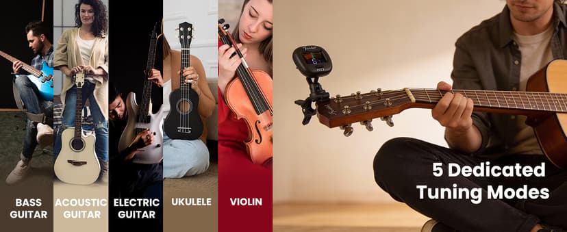 Fender FCT-2 Professional Multi-Instrument Clip-On Tuner for Guitar, Bass, Ukulele, and Violin