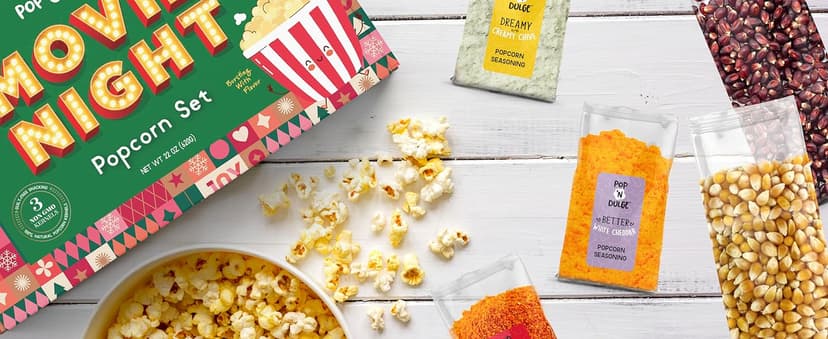 Movie Night Gift Baskets Popcorn Gifts for Christmas Holiday Gift Christmas Gift Sets, 5 Gourmet Popcorn Kernels and 5 Popcorn Flavoring, Non-GMO Popcorn Gifts - 10 Pack