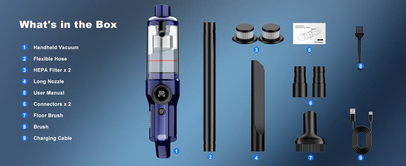 MONOZEL Handheld Vacuum Cordless - Car Vacuum Cleaner with Brushless Motor, 15kPa Powerful Suction Vacuum with LED Light, Type C Port, 2 Fliters, Portable Hand Vacuum for Home, Pet and Car