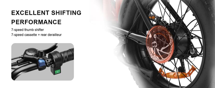 HAPPYRUN 1500W Electric Bike for Adults, 48V 18Ah Removable Battery, 20" Fat Tire E-Bike, 32MPH & 68+ Miles Range, 7-Speed Transmission, All-Terrain Mountain Ebike for Men & Women (Orange-red)