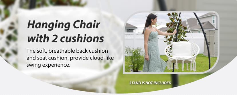 JoyView Macrame Hammock Chair Hanging Swing Chair Max 330 Lbs with 2 Cushions and Hardware Kits for Indoor Outdoor Bedroom Patio Garden - Beige
