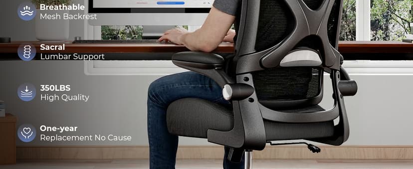Ergonomic Office Chair with Headrest, Lumbar Support, Flip-Up Armrests, Thick Memory Foam Seat - 350lbs Capacity, Adjustable Height for Big & Tall, Perfect for Home Office Studios