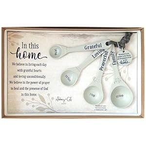 Amazing Woman Measuring Spoon Set, Decorative Gifts and Kitchen Accessories, 4 Spoons, Engraved Pewter and Silver Enamel, By Abbey & CA Gift