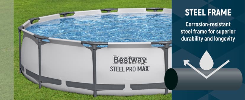 Bestway Steel Pro MAX 12' x 30" Above Ground Pool, Round Metal Frame Outdoor Swimming Pool Set with Filter Pump & Type III A/C Cartridge, Gray