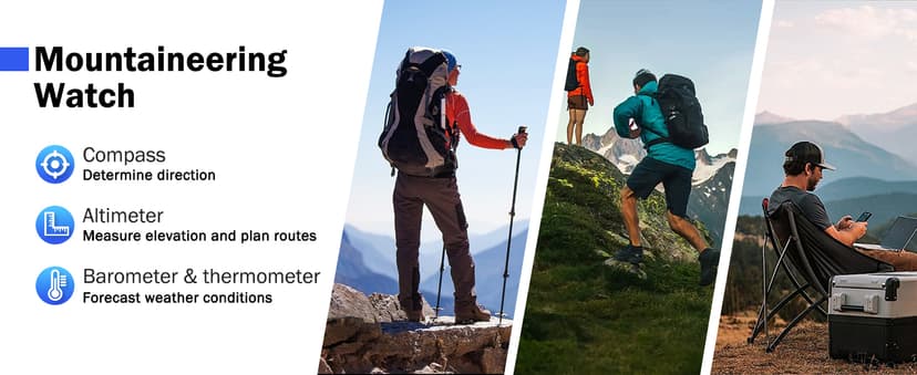 AVTREK AVTREK Tactical Watch with Compass,50M Waterproof Pedometer, Digital Altimeter Watch for Outdoor Hiking/Climbing(Cafe)