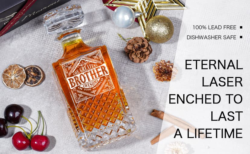 PONPUR Gifts for Brother, Whiskey Decanter Set with 2 Whisky Glasses, Unique Cool Stocking Stuffers Birthday Gift for Brothers from Sister, Best Christmas Presents for Men