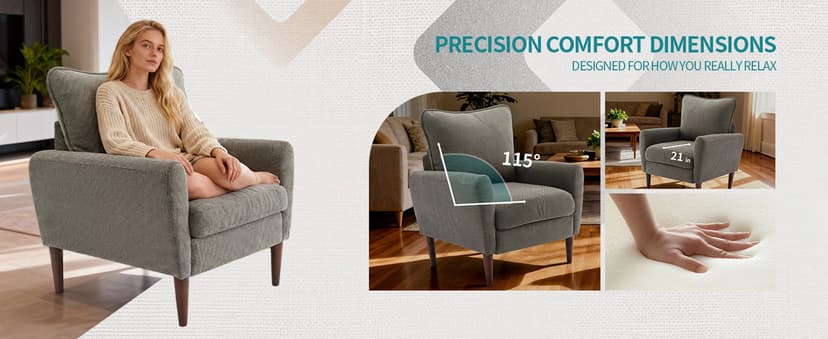 OLIXIS Comfy Accent Chair for Living Room Bedroom and Waiting Room, Upholstered Mid-Century Reading Chair with Pillow and Solid Wood Legs, Wide Singe Modern Lounge Sofa (Gray)