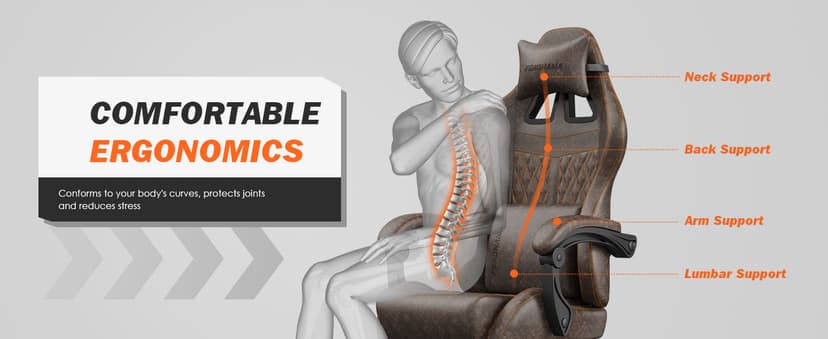 Ferghana Vintage PU Leather Gaming Chair, Ergonomic Gamer Chair with Massage, High Back Computer Office Chair with Footrest for Adults, Racing Style Reclining Video Game Chair (Brown)