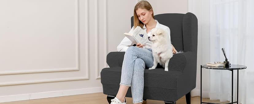 Easy-Going Stretch Chair Sofa Slipcover 1-Piece Couch Sofa Cover Furniture Protector Soft with Elastic Bottom for Kids, Pet. Spandex Jacquard Fabric Small Checks (Chair, Dark Gray)